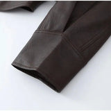 Women Vintage Brown Leather Jacket Lapel Padded Shoulder High Waist Leather Coat With Belt 2025 Lady Autumn Fashion Short Coats