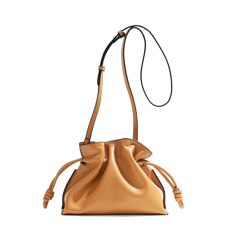 Autumn and Winter Classic Flamenco Fashion Lucky Bag Cloud Bag Genuine Leather Drawstring Shoulder Crossbody Bucket Bag for Wome