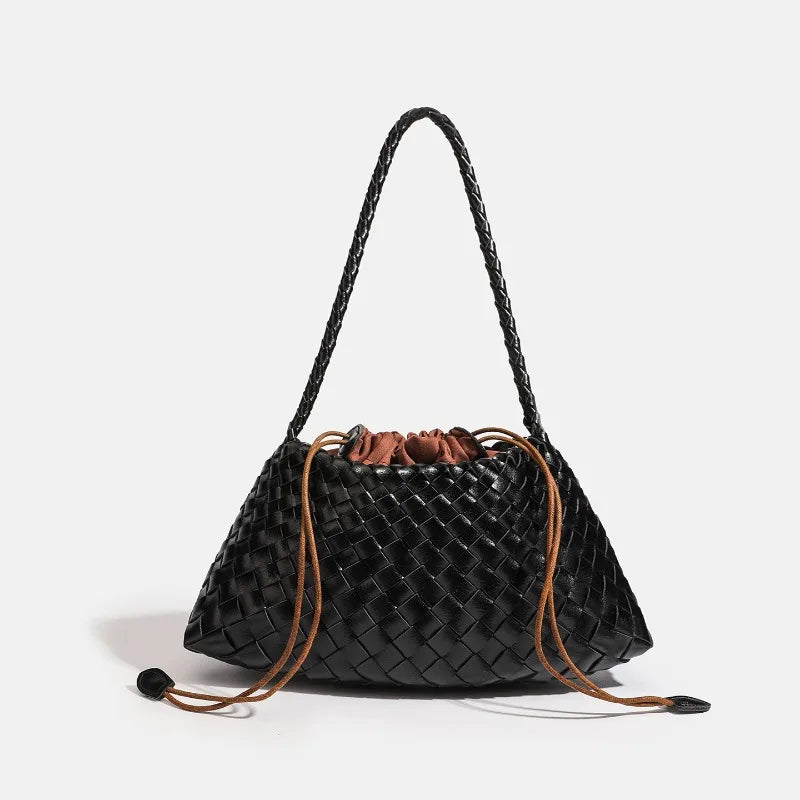 High End Fashion Handbag Messenger Bag with Large Inner Pocket, Popular Pure Hand Woven Bag for Women Tote Shoulder Underarm Bag
