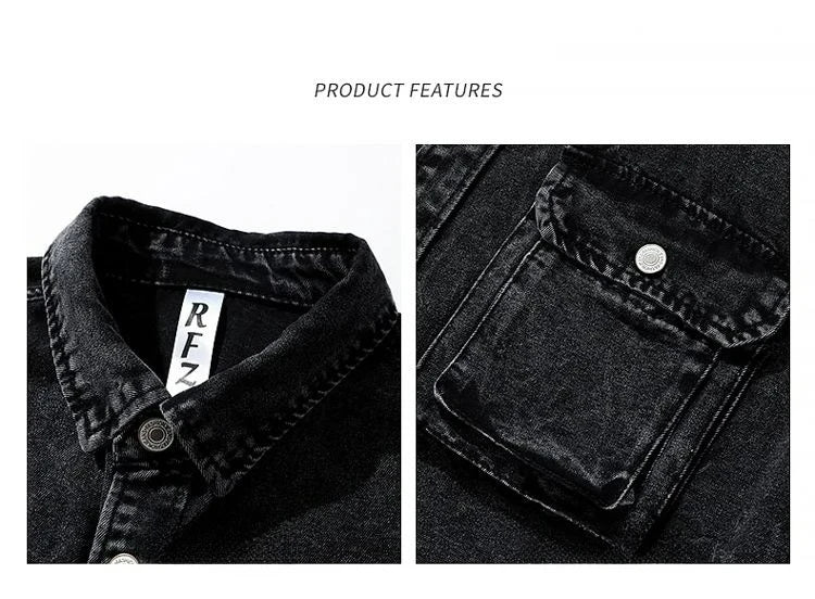 Men Fashion Denim Jackets Coats Loose Fit Pockets Solid Turn Down Collar Full Sleeve Regular Jacket Spring 2025 Causal Clothing