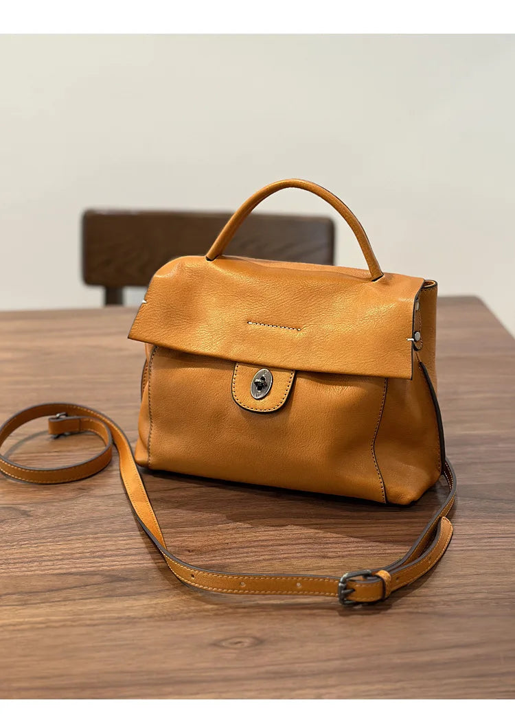 Johnature 2026 Autumn New Handmade Retro Genuine Leather Women's Bag Versatile Soft Cowhide Solid Color Shoulder Crossbody Bags