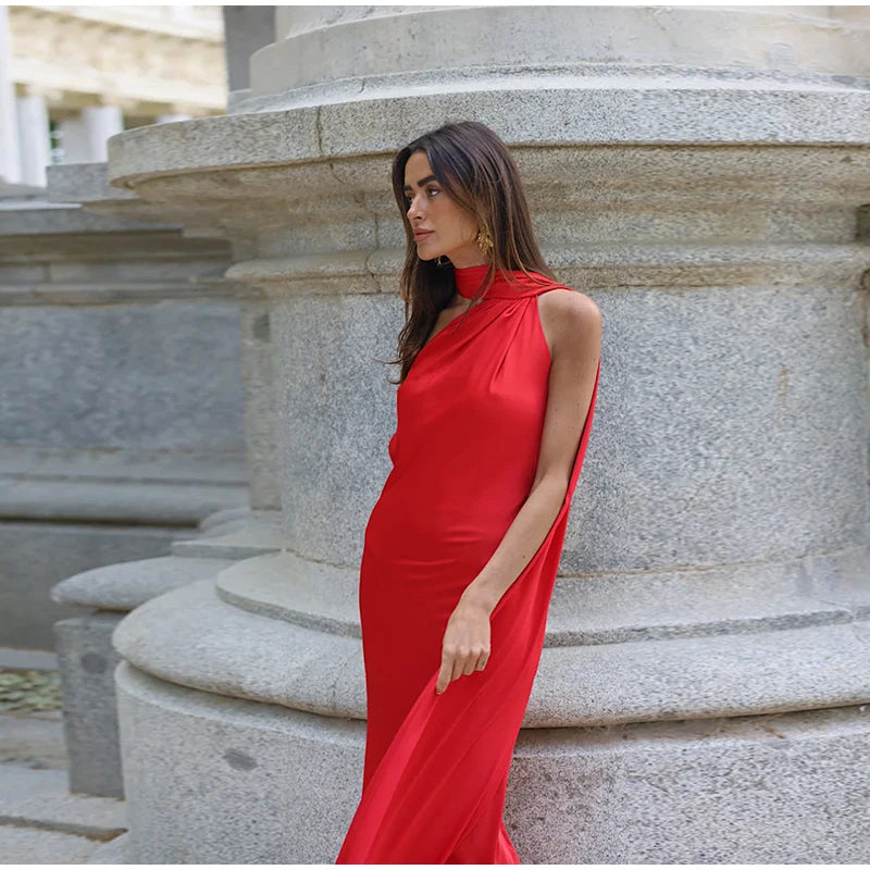 Elegant Ribbon Halter Maxi Dress