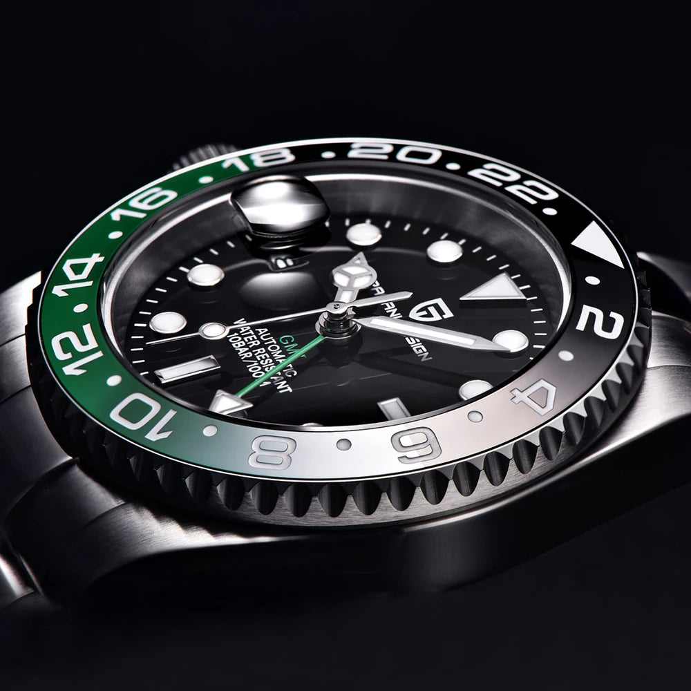 PAGANI DESIGN 40mm Automatic GMT Wristwatch Stainless Steel Waterproof Men Watch Top Brand Mechanical sports Watches Men PD-1662