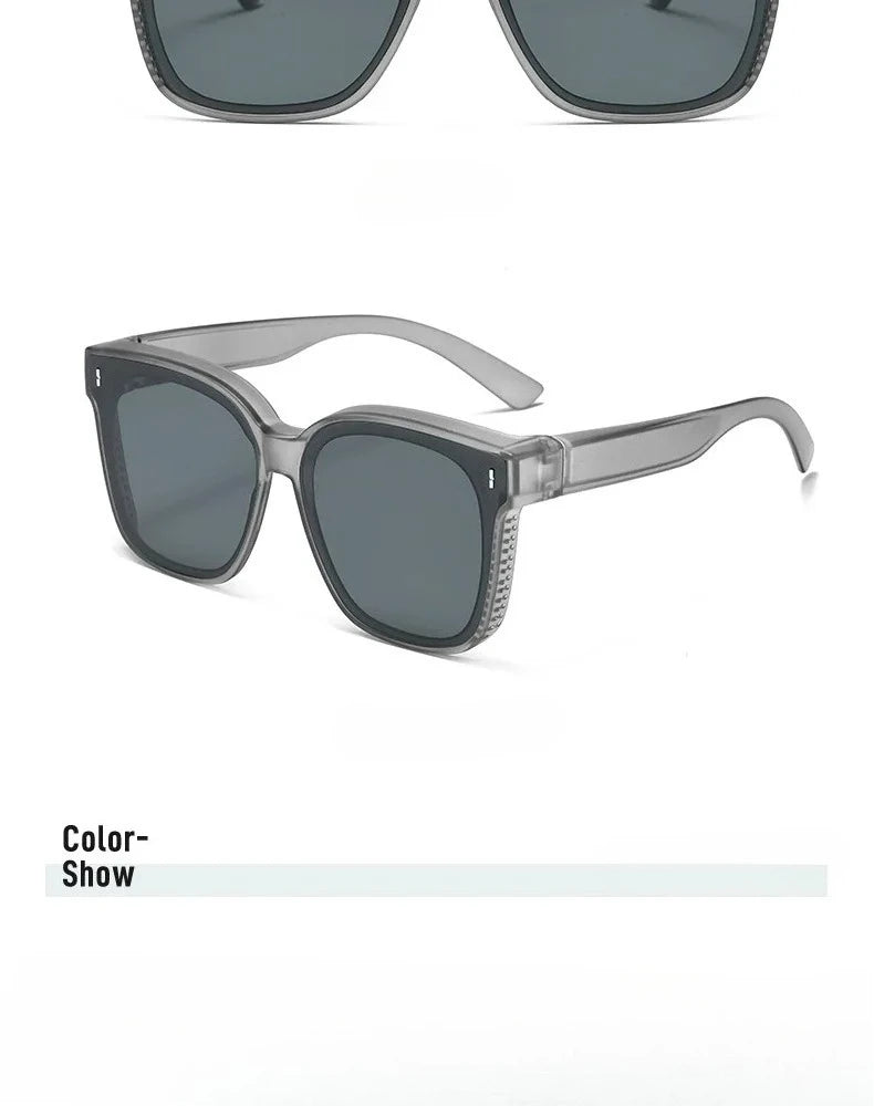 Polarized Clip-On Sunglasses for Glasses Wearers, Fashion Square Over Glasses Myopia Sunglasses, UV400 Protection for Driving, Fishing & Outdoor Use
