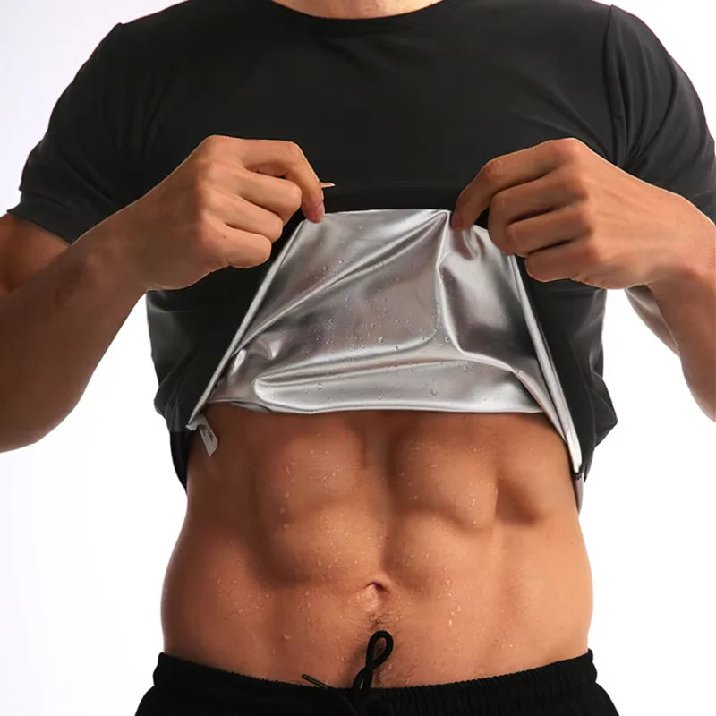 Men Sauna Sweat Short Sleeves Heat Trapping Shirts Sauna Suits Shapewear Waist Slimming Shaper Tops Workout Compression Shirts