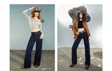 TOYOUTH Women Denim Jeans 2025 Autumn New Lycra Stretch Washed Wide Leg Straight Long Pants