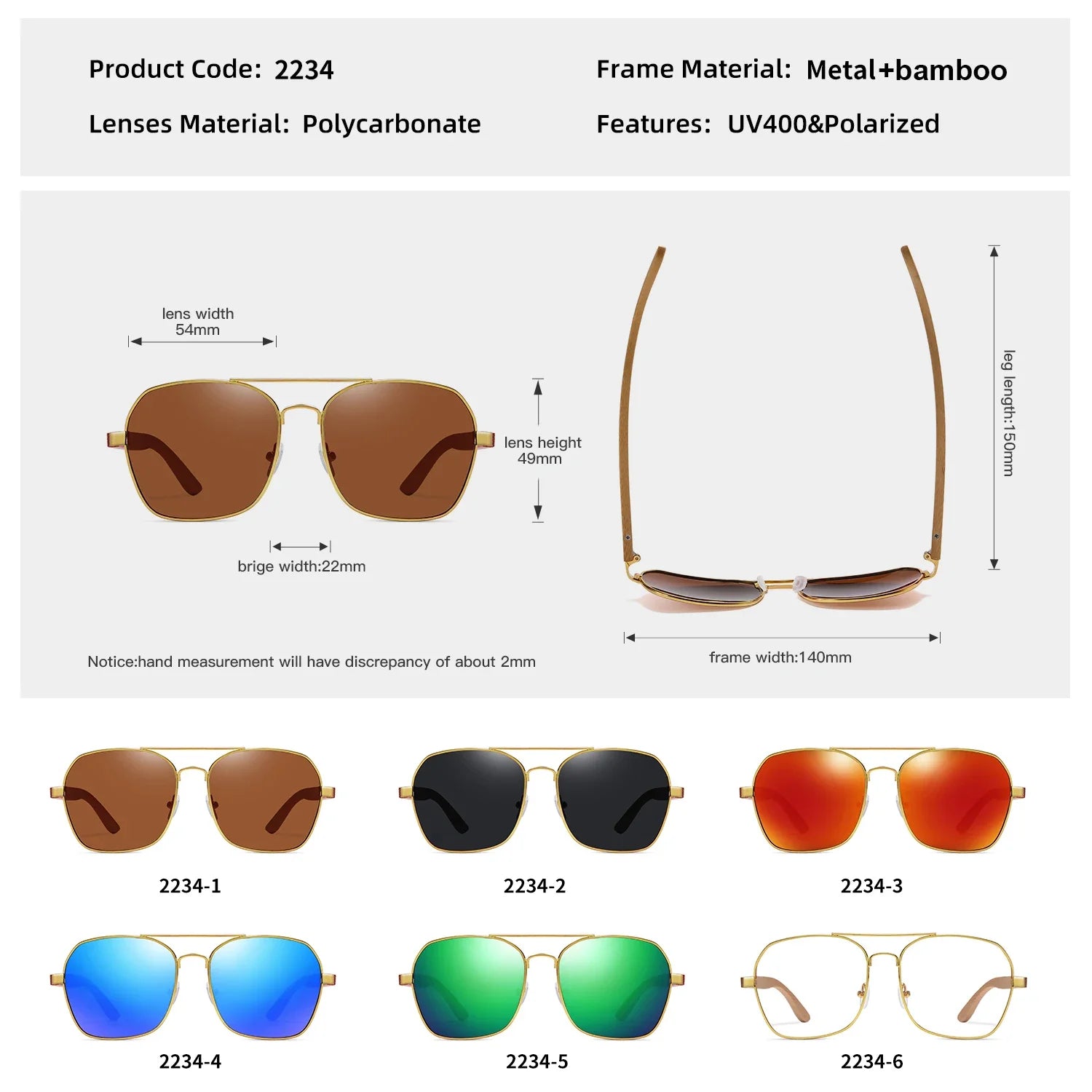 GM Fashion Retro Metallic Square Sunglasses for Women and Men Luxury Designer Brands Popular Driving Bamboo and Wood Sunglasses
