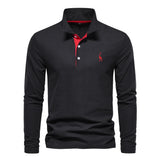 AIOPESON Men's Deer Embroidery Polo Shirt – Long Sleeve