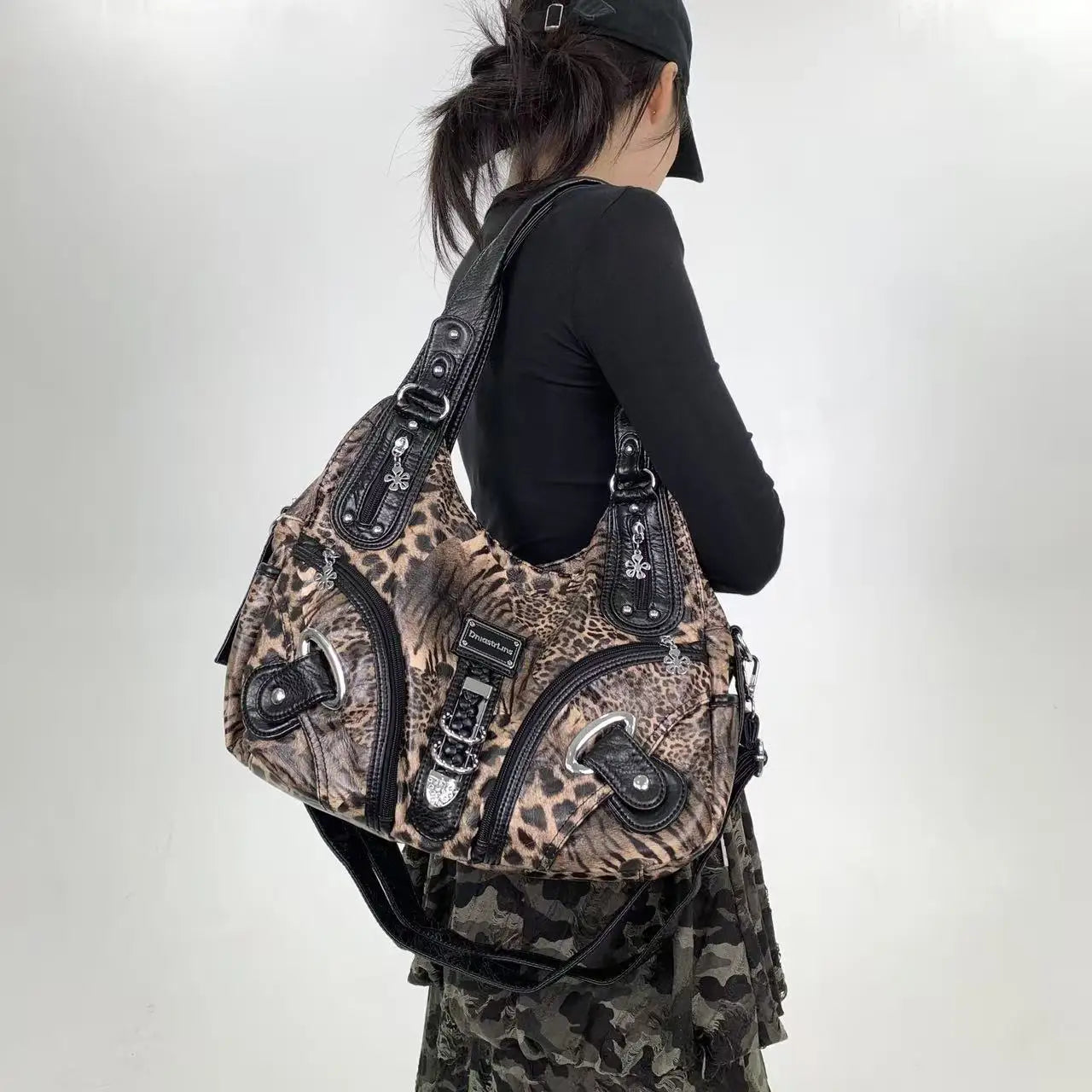 Y2K Leopard Print Shoulder Bag – Vintage Maillard Style