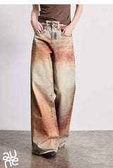TOYOUTH Women Jeans 2026 Spring New Wilderness Wasteland Style Mid Low Waist Loose Printed Wide Leg Pants