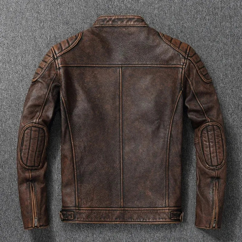 New 100% Cowhide Leather Jacket men Top Layer Clothes Men's Stand Collar Motorcycle Clothes  Autumn Winter Plus Size motorcycle