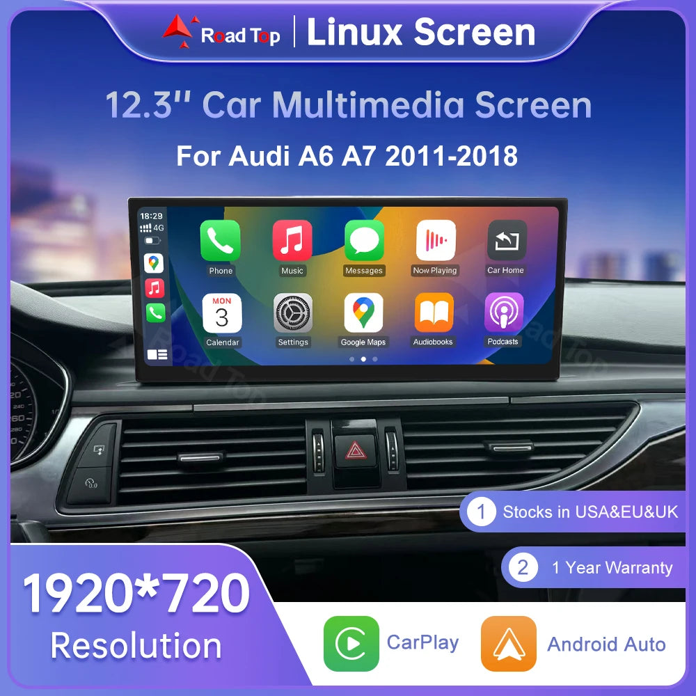 Road Top 12.3" CarPlay Screen for Audi A6 C6 A7 C7