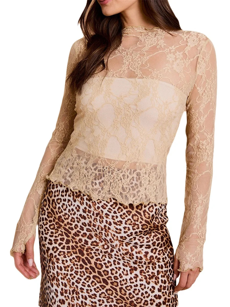 Y2K Floral Lace Mesh Top