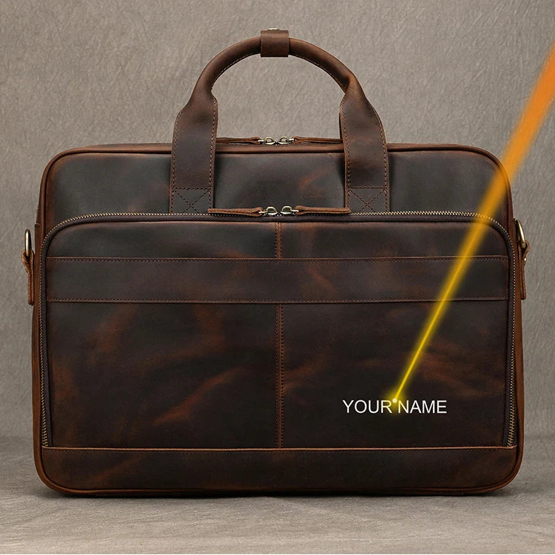 Men Briefcase Genuine Leather Laptop Bag 14 15.6" PC Doctor Lawyer Computer Bag Cowhide Male Briefcase Leather Men Business Bag