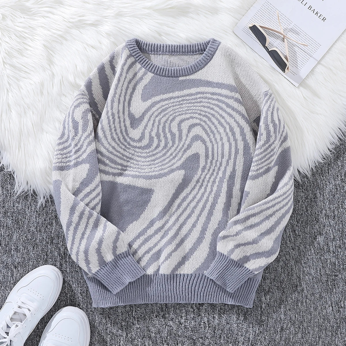 Men’s Contrast Maze Jacquard Crewneck Sweater