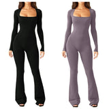 Wide-Leg Yoga Bodysuit | One-Piece Long Sleeve Gym Jumpsuit (S-2XL)