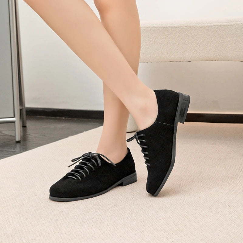 AIYUQI Women's Genuine Leather Lace-Up Oxford Loafers