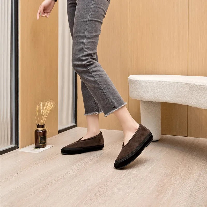 AIYUQI Women's Fur-Lined Leather Ballet Flats – Winter Comfort