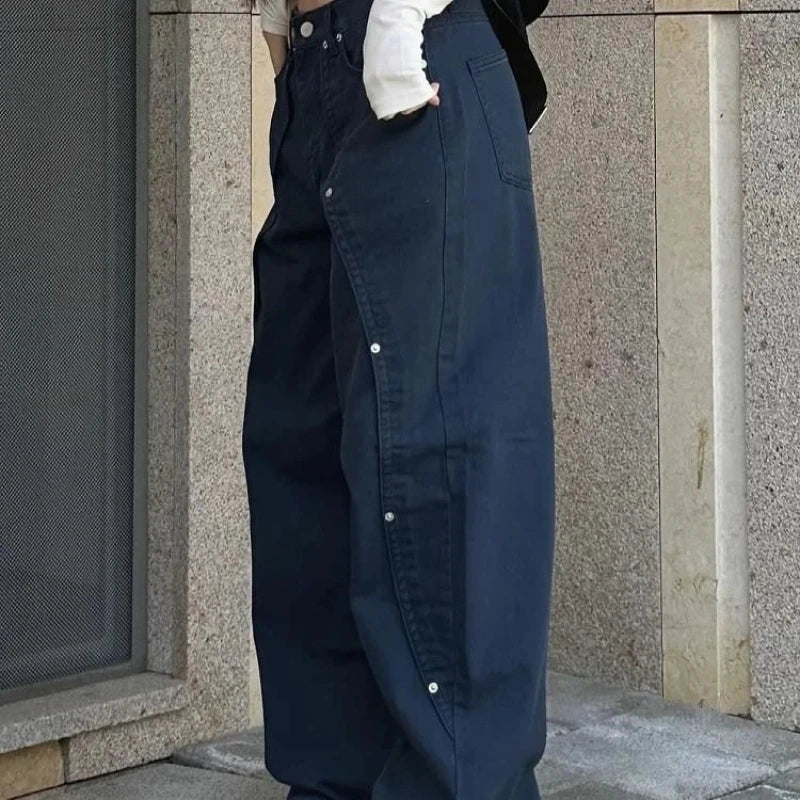 Vintage Rivet Patchwork Wide-Leg Jeans