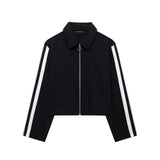 2024 New Women Casual Black Trousers Suits Sports Short Jacket + Female Vinatge Black White Patchwork Baggy Pants Street