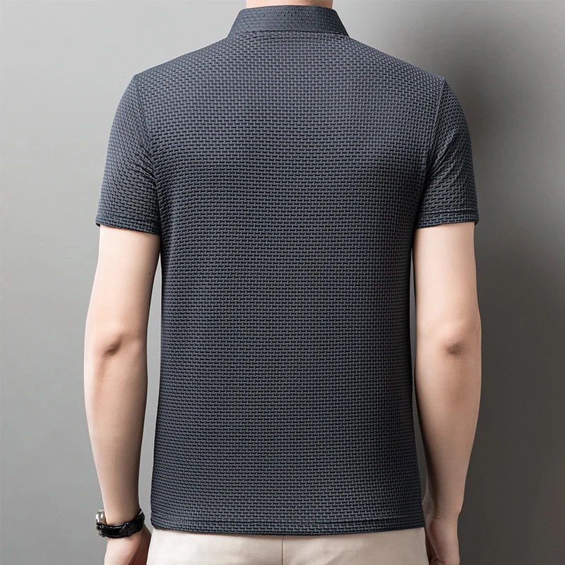 Men's Textured Knit Polo – Breathable Business Casual