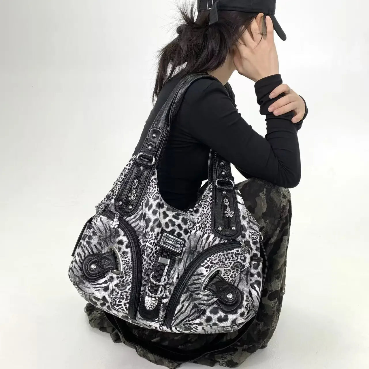 Y2K Leopard Print Shoulder Bag – Vintage Maillard Style