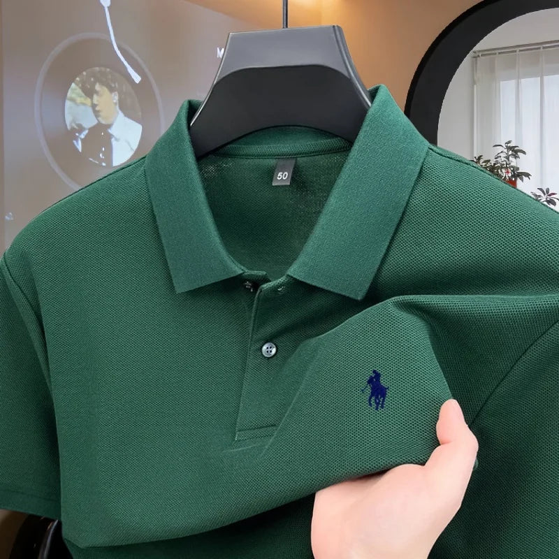 100% pure cotton high-end brand men's short sleeve polo shirt 2026 summer luxury fashion pony embroidery golf top casual T-shirt