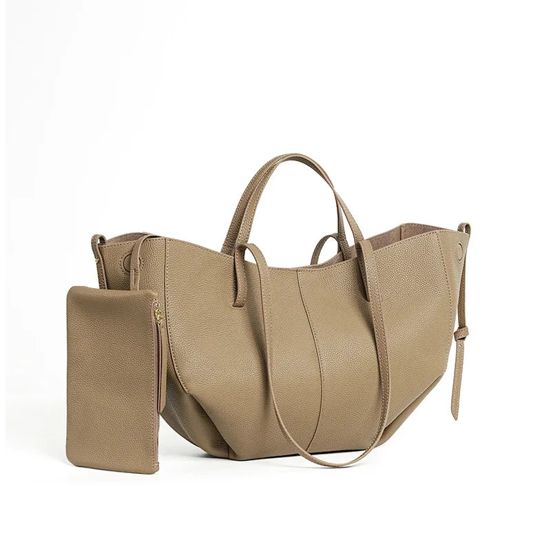 2025 leather shoulder bag versatile niche handbag, top layer cowhide commuting high-end feeling, large capacity tote bag for wom