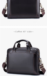 Men's leather handbag, top layer cowhide briefcase, leather laptop bag, diagonal cross office bag