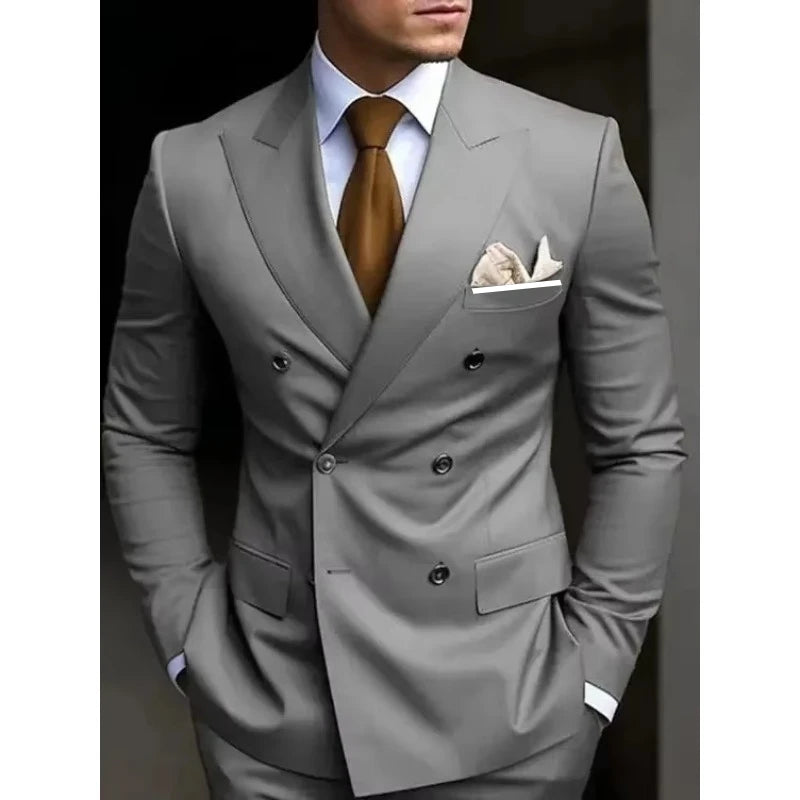 Men’s Double-Breasted Suit for Weddings & Business