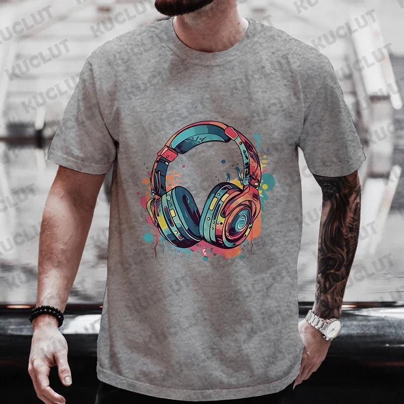 Men’s Hip Hop Melting Headset Graphic Oversized Tee
