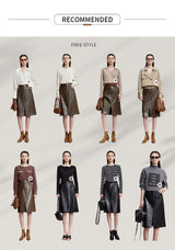 AMII Minimalist PU Leather Skirt for Women