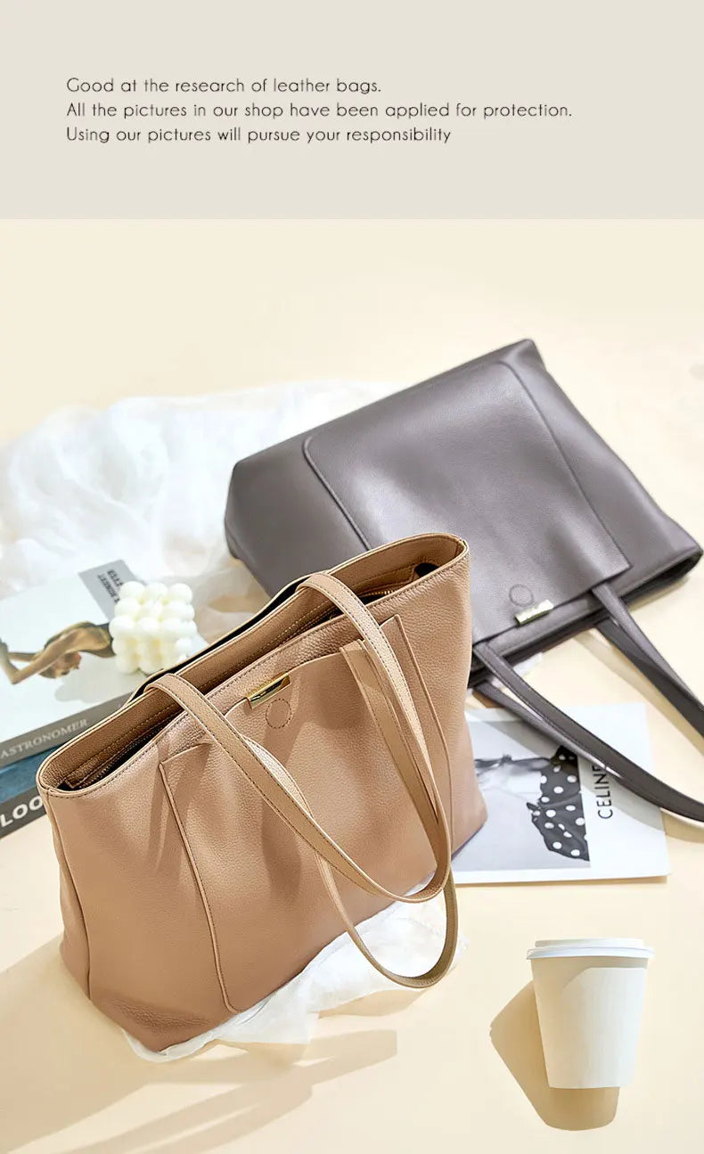 100% Genuine Leather Women's Bag Large Capacity Simple Fashion Cowhide Women Shoulder Bag Female Storage Handbag 2328