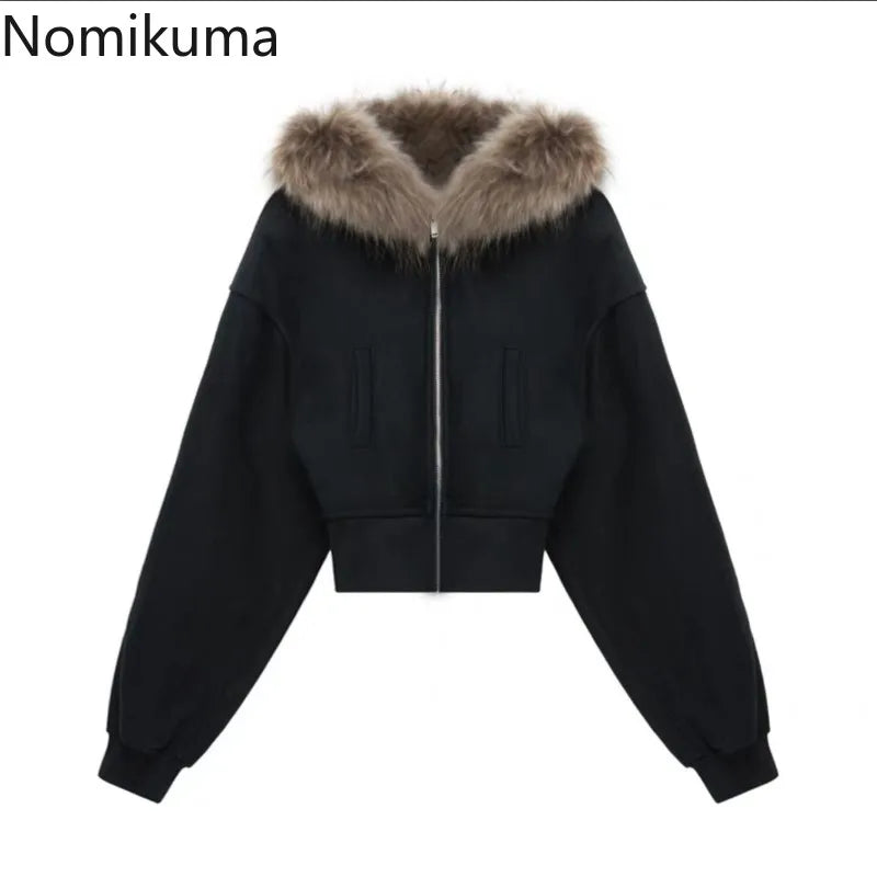 Women’s Black Cropped Zip-Up Hoodie
