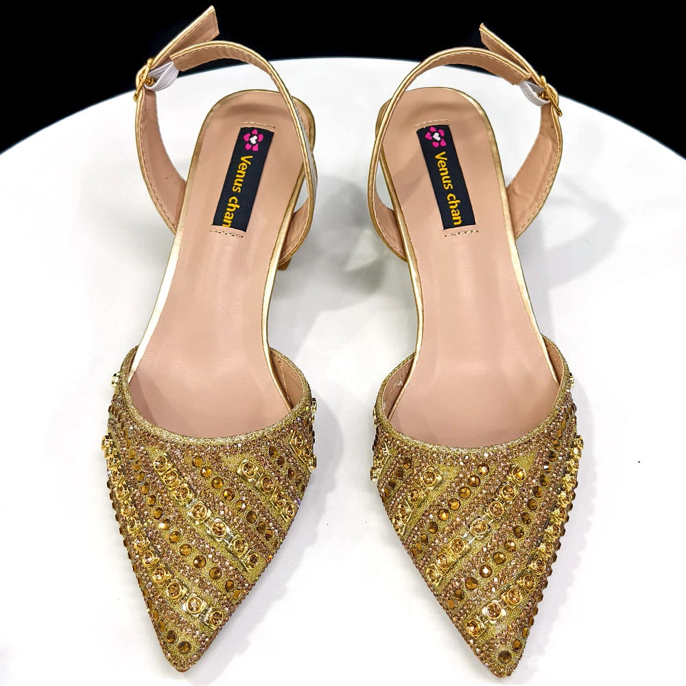Rhinestone Pointed-Toe Slingback Heels & Bag Set