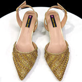 Rhinestone Pointed-Toe Slingback Heels & Bag Set