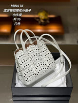 New Tote Bag French Cowhide Handmade Bag Niche Laser Engraved Hollow Leather Vegetable Basket Bag Casual Versatile Temperament