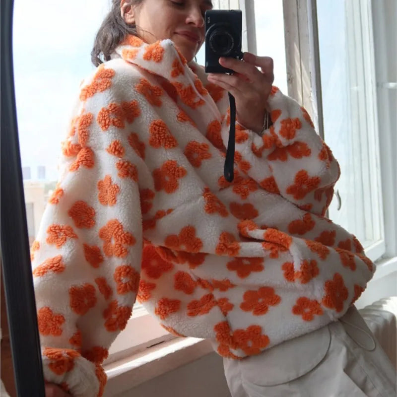 Women's Floral Fleece High-Neck Pullover