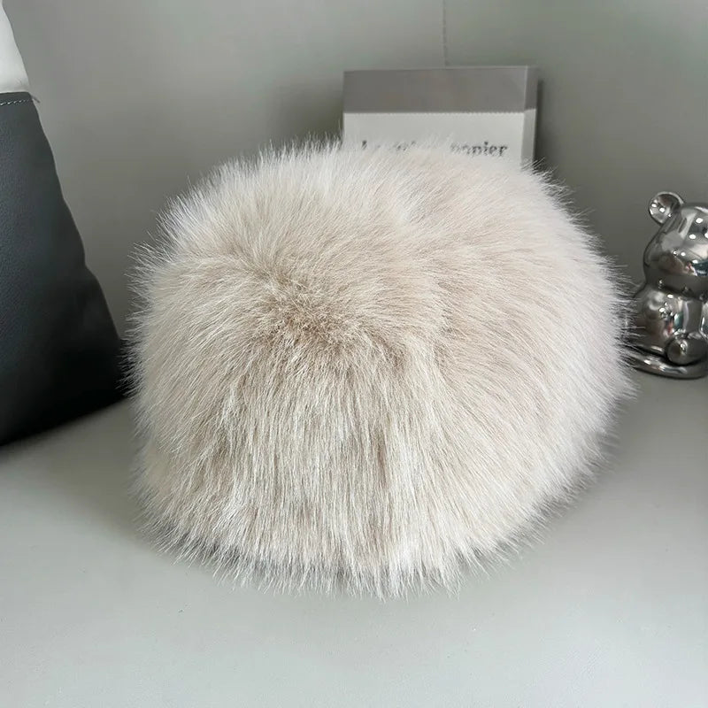 Soft Faux Fur Bucket Hat Warm Thickened Russian cap warm hat for women Personality mongolian hat Fishermen Hat шапка женс