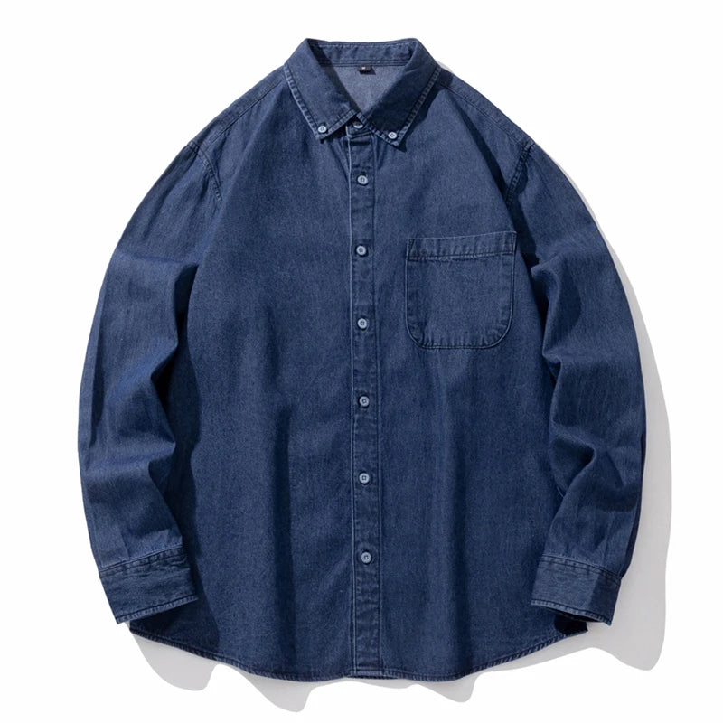 Classic Black Denim Shirt Men's Autumn New Fashion Loose Korean Casual Long-sleeved Jean Shirts Comfortable Male Clothes