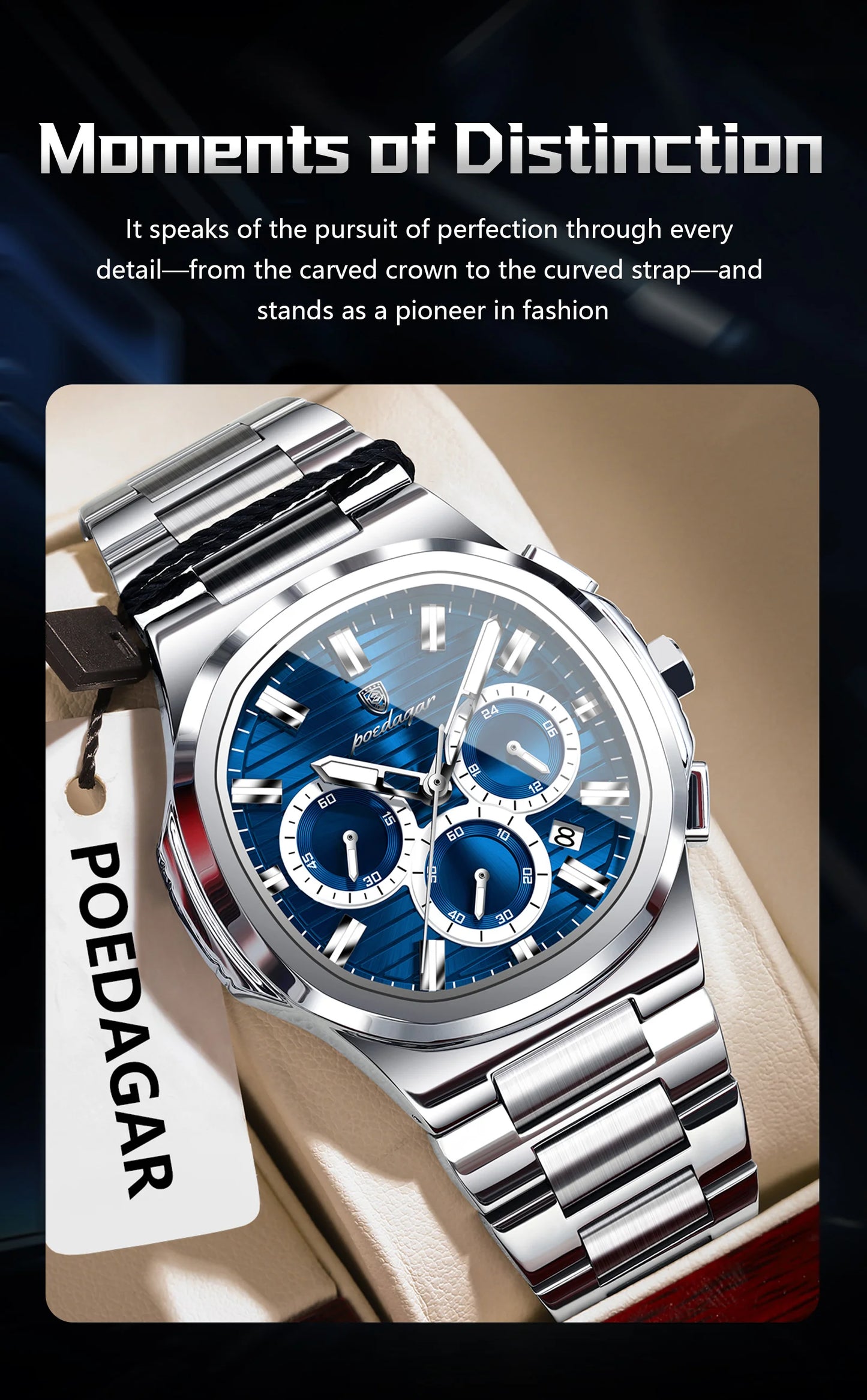 POEDAGAR 834 Men's Luxury Chronograph Watch | Stainless Steel