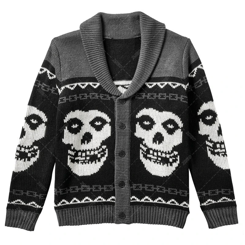 Y2K Gothic Ghost Portrait Knit Sweater – Oversized Harajuku Fall/Winter Cardigan