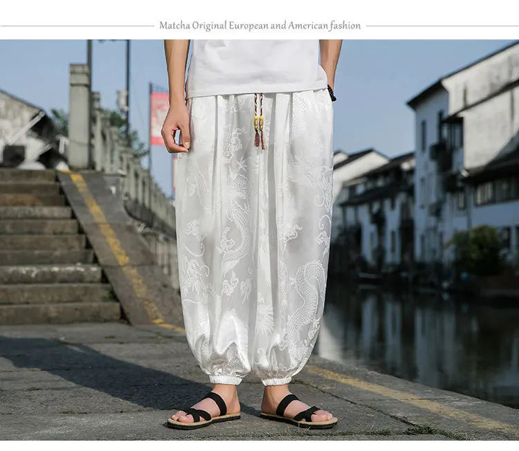 Men’s Ice Silk Dragon Jacquard Bloomers