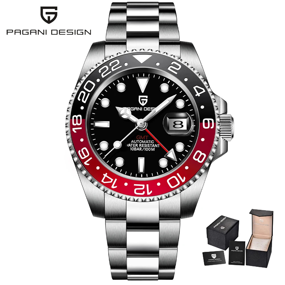 PAGANI DESIGN 2025 40MM GMT Mechanical Wristwatch Sapphire Ceramic Bezel  Automatic Watch Stainless Steel 100M Waterproof Watch