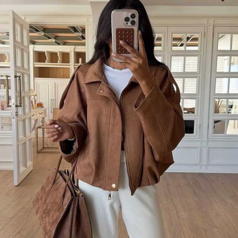 Chic Suede Bomber Jacket