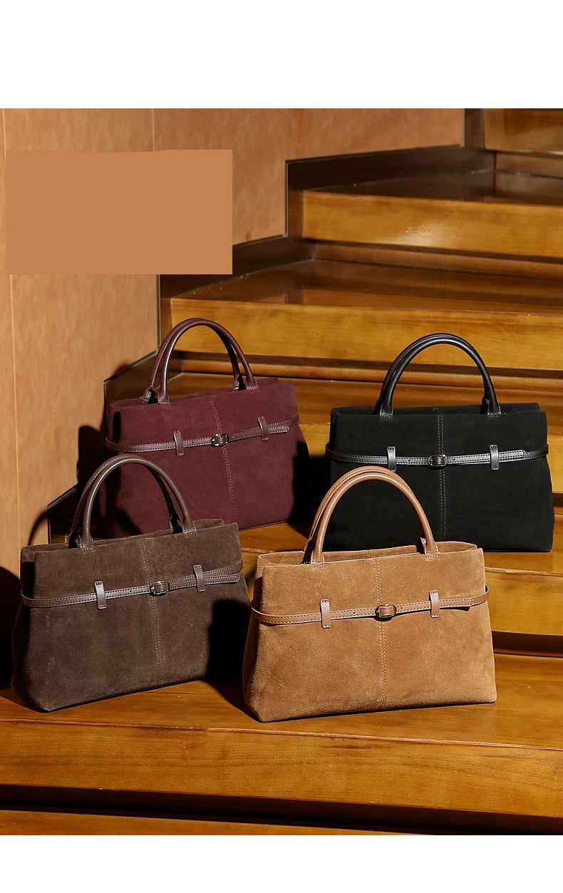 Oversized Suede Leather Briefcase Spacious Handheld Shoulder Crossbody Bag Women Slouchy Commuting Premium Light Luxury Handbag