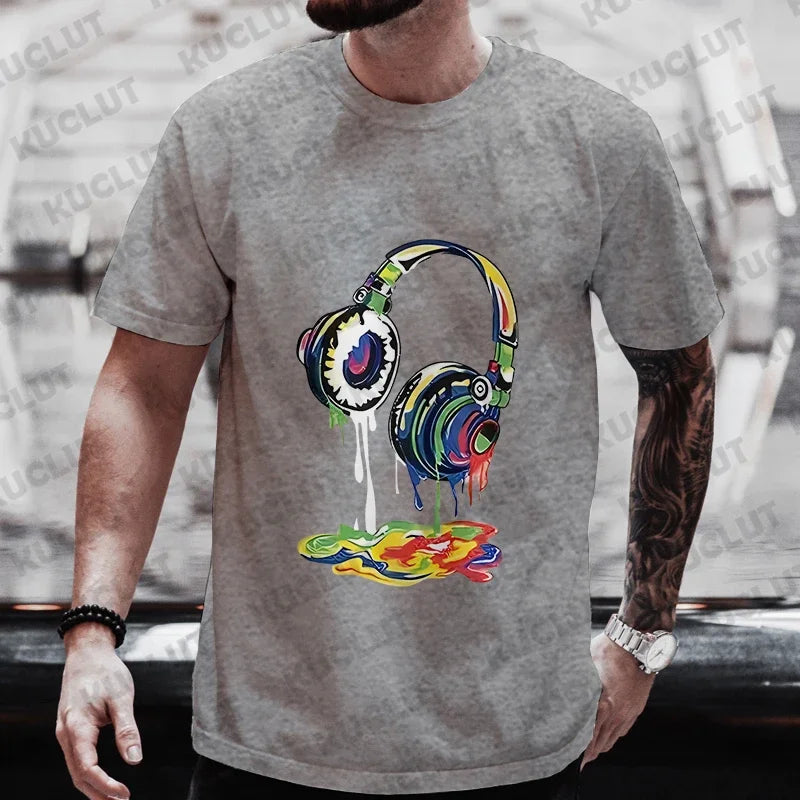 Men’s Hip Hop Melting Headset Graphic Oversized Tee