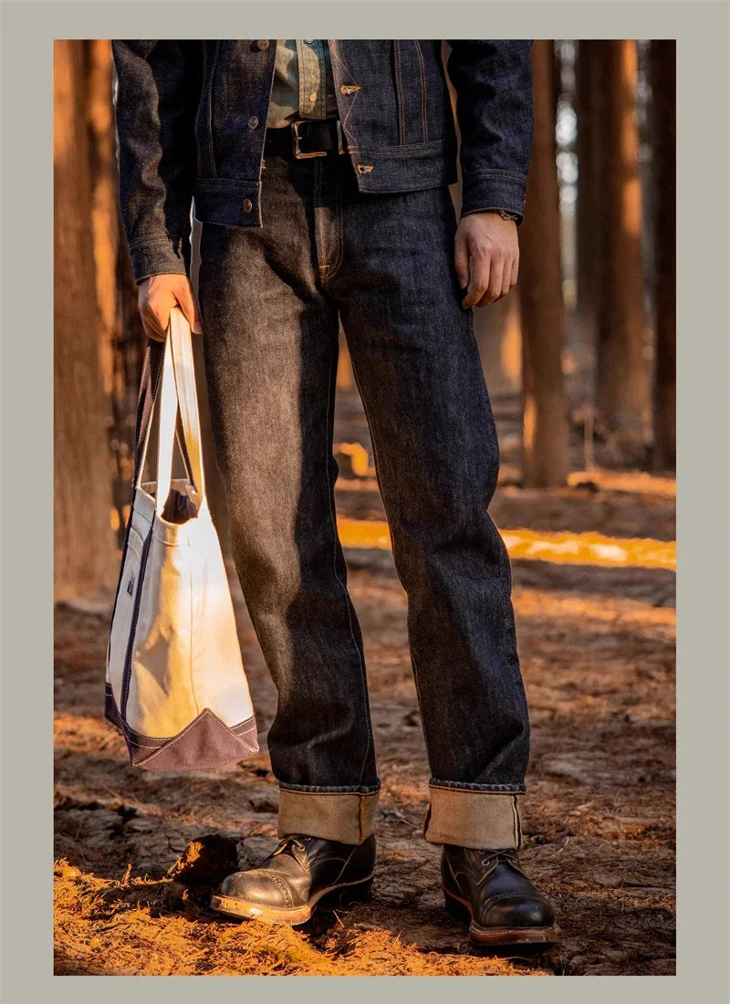 Red Tornado NOIR 21oz Selvedge Denim Straight Cut Jeans Indigo Rugged Style Men Pants