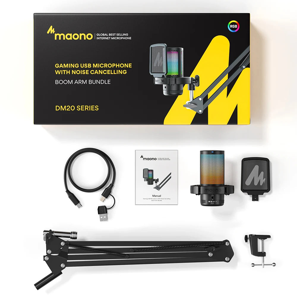 MAONO DGM20S USB Gaming Microphone with RGB & Boom Arm