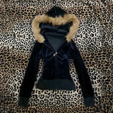 Pink leopard print hooded zipper long-sleeve sweatshirt for spring and autumn comfortable slim fit fashionable street wear 2000s